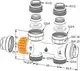 Montageansicht eines Ventils mit verschiedenen Anschlussmöglichkeiten. Produkt von IMI Hydronic Engineering. Details zu Gewinden und Dichtungen sind dargestellt.